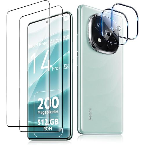 CAUC-2+2 pièces Verre Trempé Compatible avec Xiaomi Redmi Note 14 Pro Plus / 14 Pro+ 5G & Caméra Arrière Protecteur, 9H Dureté HD [Anti-Rayures,sans Bulles] Film Protection en écran