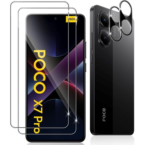 CAUC-2 Pièces Verre Trempé pour Xiaomi Poco X7 Pro 5G,2 Pièces Caméra Arrière Protecteur (Noire), Anti-Rayures Vitre Trempé,HD Sans Bulles Ultra Résistant Protection écran