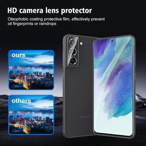 2 Pièces Protection Écran Verre Trempé Pour Samsung Galaxy S21 Fe Avec 2 Pièces Protecteur D'objectif De Camera Arrière, Vitre Protection Film Dureté 9h Glass, Sans Bulles, Anti Rayures