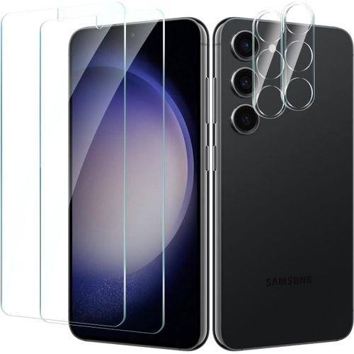 2 Pièces Protection Écran Verre Trempé Pour Samsung Galaxy S23 Avec 2 Pièces Protecteur D'objectif De Camera Arrière, Vitre Protection Film Dureté 9h Glass, Sans Bulles, Anti Rayures