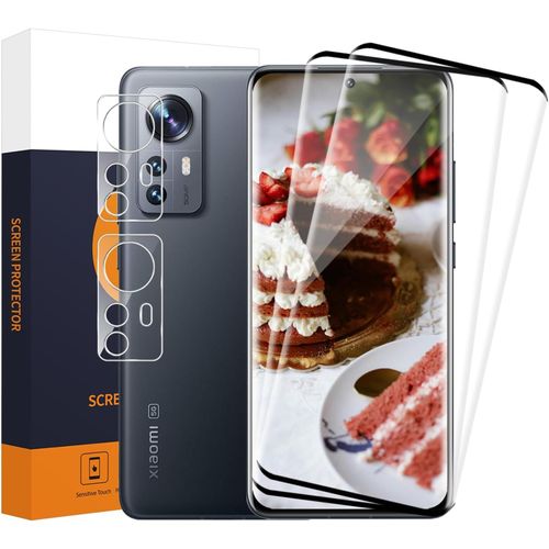 Kal-Verre Trempé Pour Xiaomi 12/12x 5g Film, Couverture Complète En 3d Vitre Protection, 9h Anti Rayures, Haute Sensibilité, Hd Ultra Bubble Free Xiaomi 12 Protection Écran + Caméra Verre (2+2)