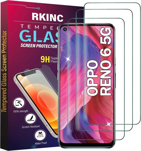 Verre Trempé [Lot De 3] Pour Oppo Reno 6 5G, Film Protection Écran, Dureté 9H 0,33 Mm Hd Glass [Sans Bulles D'Air][Résistant Aux Rayures][Garantie À Vie]