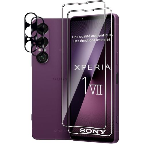 CAUC-Verre Trempé pour Sony Xperia 1 VII, 2 Pièces Film Protection écran et 2 Pièces Caméra Arrière Protecteur, 9H Dureté, HD, Anti-Rayures, sans Bulles, Facile à Installer