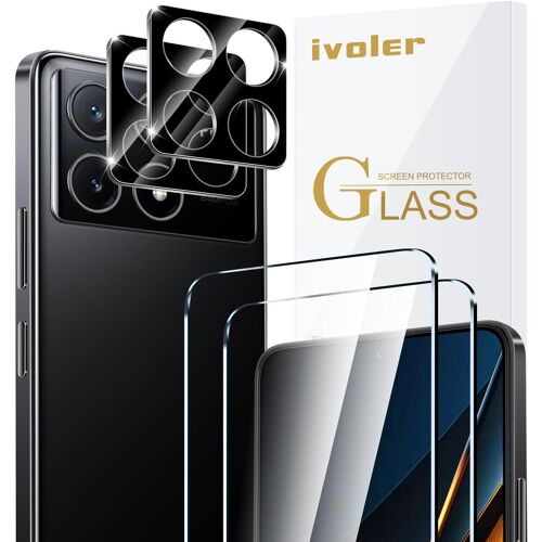 JGD-Pack de 2 Film de Protection d¿écran en Verre Trempé pour Xiaomi Poco X6 Pro 5G / Poco F6 Pro 5G, avec 2 Pièces Caméra Arrière Protecteur, Dureté 9H Glass, Anti Rayures, sans Bulles