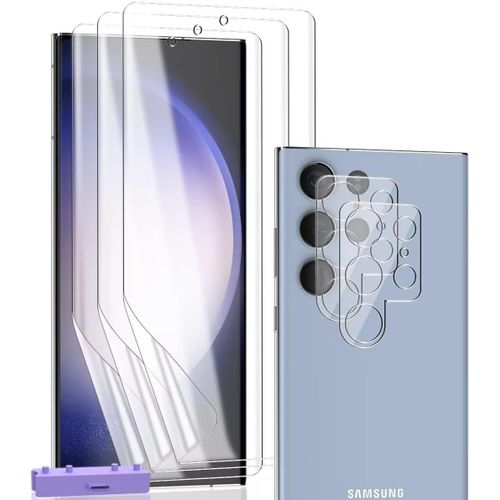 Kal-Protection Compatible Avec Samsung Galaxy S23 Ultra, Galaxy S23 Ultra Protection Écran Film Tpu Flexible 3 Pièces Et Galaxy S23 Ultra Verre Trempé D'objectif 2 Pièces. Hd Transparent