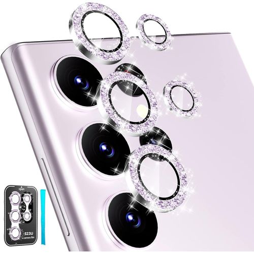 Glitter Protection Lentille Pour Samsung Galaxy S23 Ultra 5g, [3+2 Pièces] Caméra Arrière Protecteur Ultramince Et Résistant Aux Rayures, Verre Trempé 9h Film D'écran L'empreinte, Lavande