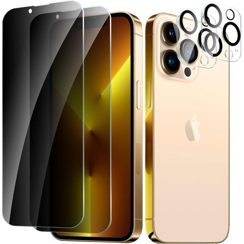 CAUC-2 Pièces Protection Écran Verre Trempé pour iPhone 13 Pro Max Anti-Espion avec 2 Pièces Protecteur d'objectif de Camera, Vitre Protection Film Dureté 9H Glass, Anti Rayures