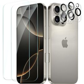 Kal-2 Pièces Protection Écran Verre Trempé Pour Iphone 16 Pro Avec 2 Pièces Protecteur D'objectif De Camera Arrière, Vitre Protection Film Dureté 9h Glass, Sans Bulles, Anti Rayures