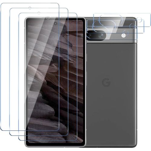 Pack 3+3 Verres Trempés Pour Google Pixel 7a ¿ 3 Protections Écran + 3 Protections Objectif, Dureté 9h, Anti-Rayures, Sans Bulles, Hd, Tactile & Anti-Empreintes