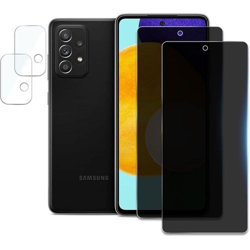2 Pièces Verre Trempé Anti-Espion Pour Samsung Galaxy A52 Avec 2 Pièces Caméra Arrière Protecteur, Protecteur D'écran De Confidentialité, 9h Dureté Film Protecteur Vitre, Anti-Rayures