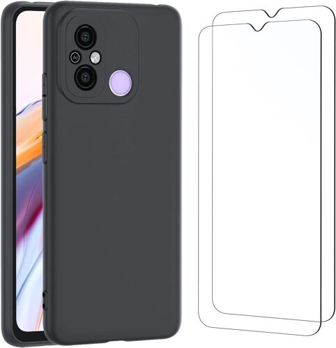 Coque Pour Xiaomi Redmi 12C Silicone Ultra Fine Noir Et 2 × Verre Trempé Pour Xiaomi Redmi 12C Film Protection Écran
