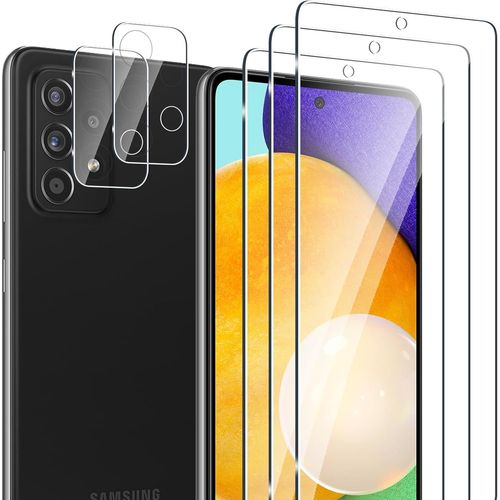 [3+2 Pièces Verre Trempé Pour Samsung Galaxy A52/A52s 5g Et Caméra Arrière Protecteur,Sans Bulles,9h Dureté,Anti-Rayures,Hd Film Protection Ecran Pour Samsung Galaxy A52/A52s 5g