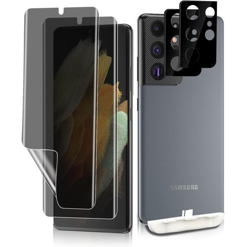 Protection D'Écran Anti-Espion Pour Samsung Galaxy S21 Ultra [2+2 Pièces] Tpu Flexible Privacy Écran Protection + Verre Trempé Camera Lens Protection Film Pour Samsung Galaxy S21 Ultra