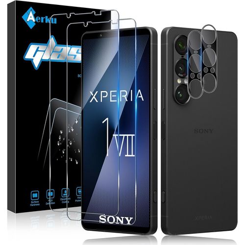 CAUC-2 Pièces Verre Trempé pour Sony Xperia 1 VII avec 2 Pièces Caméra Arrière Objectif Protecteur, Dureté 9H Film Protection écran, Anti Rayures Ultra Résistant Vitre Protection