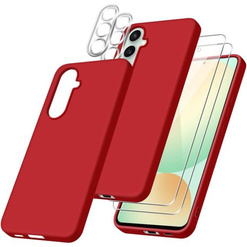 Ersan-Coque Pour Samsung Galaxy S24 Fe, Rouge Souple Tpu Silicone Housse Étui Avec 2 Film Protection D'écran En Verre Trempé + 2 Étuis À Caméra Pour Samsung Galaxy S24 Fe
