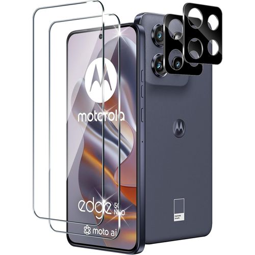 Cauc-Verre Trempé Pour Motorola Moto Edge 50 Neo 5g/Edge 60 Neo Avec Noir Caméra Arrière Protecteur, Dureté 9h Film Protection Écran En Sans Bulles, Ultra Hd Film Vitre Trempé [2+2 Pièces]