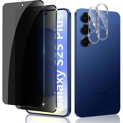 CAUC-Verre Trempé Anti-Espion pour Samsung Galaxy S25 Plus / S25+ 5G, 2 Pièces Protection Écran de Confidentialité et 2 Pièces Protecteur Caméra, Dureté 9H Glass Privacy Film Protection D'écran