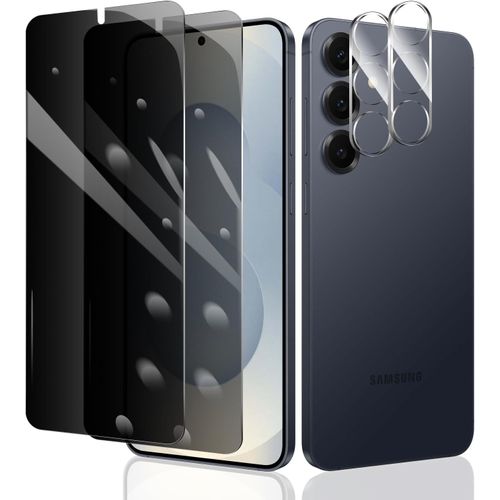 CAUC-2×Anti-Espion Verre Trempé pour Samsung Galaxy S25+/S25 Plus + 2×Protection Camera Objectif Arriere appareil Photo, Privacy Film de Protection écran Anti-Spy, Dureté 9H Glas, Anti Rayures