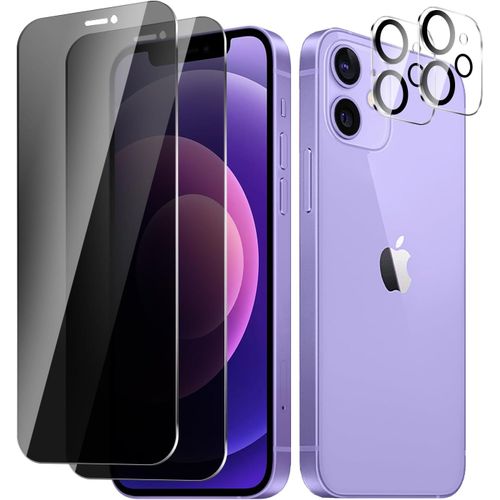 [2+ 2pack Pour À Iphone 12 Mini Ultra Anti-Espion Verre Trempé Protection Film + Protecteur D'objectif D'appareil Photo¿Protecteur D'écran De Confidentialité, Dureté 15h ¿Anti-Rayures