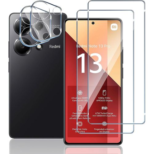 Verre Tremp¿¿ pour Xiaomi Redmi Note 13 Pro 4G, 2 Pi¿¿ces Protection ¿¿cran + 2 Pi¿¿ces Cam¿¿ra Arri¿¿re Protecteur, 9H Duret¿¿, Anti-Rayures Sans Bulles HD Film Vitre Protecteurs d'¿¿cran