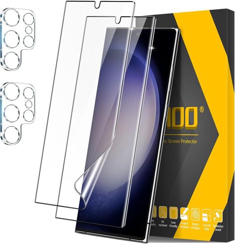 KALANKA-pour Samsung Galaxy S23 Ultra Protection D'écran, [2+2 Pièces] Film TPU Flexible et Protection Objectif Caméra, Compatible ID d'Empreinte Digitale Installation Facile Coque Amical Accessoire