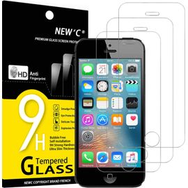 Lot De 3, Verre Trempé Pour Iphone 5, Iphone 5s, Iphone 5c, Film Protection Écran Efficace Contre Les Rayures - Sans Bulles - Ultra Résistant (0,33mm Hd Ultra Transparent) Dureté 9h Glass