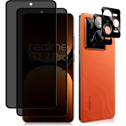 KALANKA-Anti-Espion Verre Trempé Compatible avec Realme GT 7 Pro 5G, [2+2 Pièces] Privacy Verre Trempé + Caméra Arrière Protecteur, 9H Dureté Anti Rayures Film Protection écran pour Realme GT 7 Pro