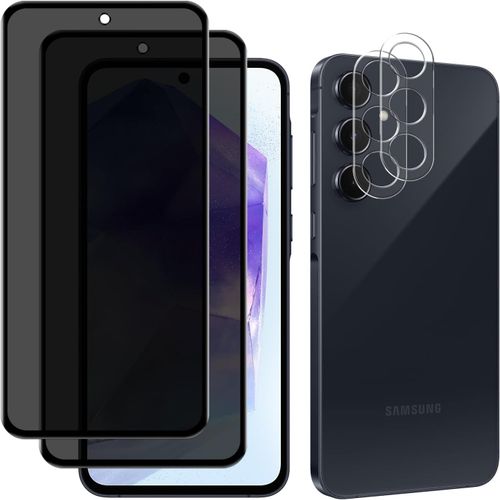Anti-Espion Verre Trempé Compatible Avec Samsung Galaxy A55, [2+2 Pièces] Privacy Verre Trempé + Caméra Arrière Protecteur, 9h Dureté Anti Rayures Film Protection Écran Pour Samsung Galaxy A55