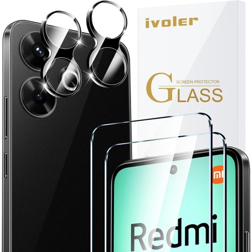 Pack De 2 Film De Protection D¿Écran En Verre Trempé Pour Xiaomi Redmi 13 4g / Poco M6 4g, Avec 2 Pièces Caméra Arrière Protecteur, Dureté 9h Glass, Anti Rayures, Sans Bulles