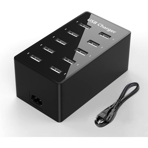 Station De Charge Usb,Hub Chargeur Usb De 50 W À 10 Ports,Chargeur Usb Multiport Avec Smart Detect,Compatible Avec Iphone,Galaxy,Tablette Ipad Et Autres Appareils De Charge Usb.[K62]