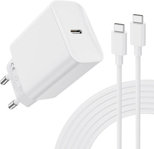 30W Chargeur Rapide Compatible Avec Iphone 16/16 Pro/16 Pro Max/16 Plus/15/15 Pro/15 Pro Max/15 Plus/Ipad/Ipad Air, Usb C Pd Adaptateur Type C Charge Secteur Prise Avec 2M Câble (1 Pack)