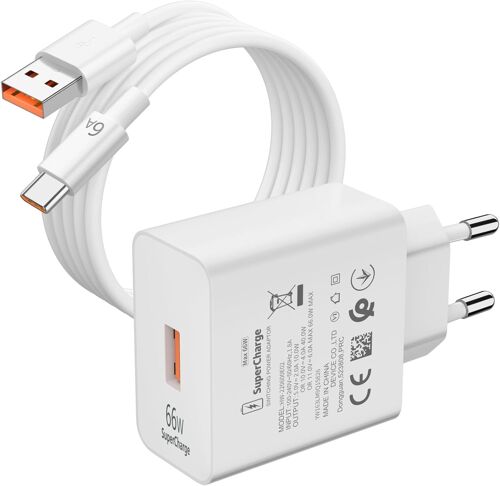 JGD-Chargeur USB 66 W et 2 m Câble USB C pour Honor Magic7 5G Lite 6 Lite,6 A Supercharge Charge Rapide Adaptateur Chargeur et Câble Type C pour Honor 90 70 Lite 200 Pad 9 MagicPad 2 X8a Huawei MateP