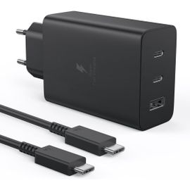 65w Chargeur Rapide,3 Ports Usb C Chargeur Pd+Qc Prise Adaptateur Avec Usb C To C 2m Câble Pour Samsung Galaxy S24 Ultra/S24+/S24/S23/S22/S21/A55/A54,Iphone 16/15/14,Ipad Pro/Air,Pixel7,Macbook