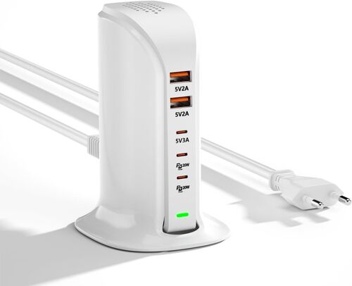 JGD-Chargeur USB C Plusieurs Station de Charge USB 35W Plusieurs Appareils (Blanc 35W)