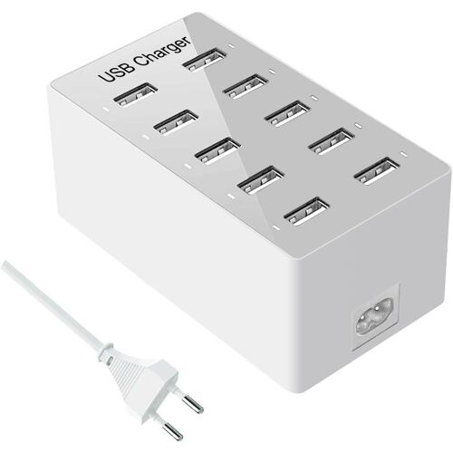 LORANKA-Station de Charge USB Multiple pour iPhone 12/13/14, Samsung Galaxy S22/S23 Ultra/Z Flod/Z Flip, Google, Xiaomi, Huawei, iPad, iPod (Blanc)