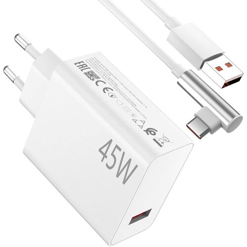 LORANKA-Chargeur 45 W et 1 mètre Câble USB C 90° pour Xiaomi Redmi Note 14 Pro 5G Charge Turbo Adaptateur de chargeur avec câble type C 6A Charge rapide pour Xiaomi Poco X7 M7 Pro M6 Mi Pad 7 6 5 Red