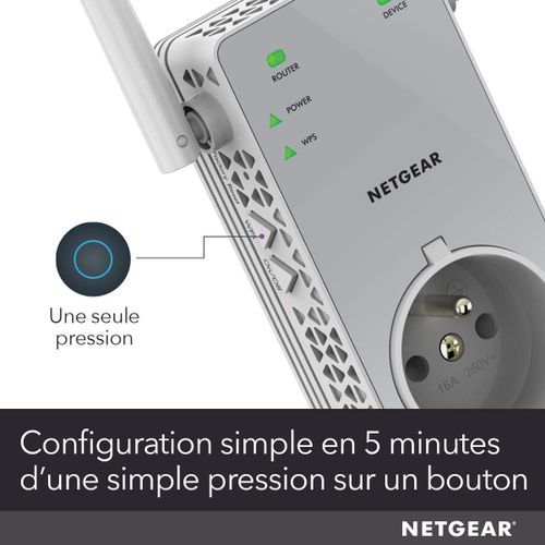 SUBZONAL-NETGEAR Répéteur WiFi (EX6130), Amplificateur WiFi AC1200, WiFi Booster, jusqu'à 90m² et 20 appareils, repeteur WiFi puissant , Prise de Courant Intégrée, compatible toutes Box