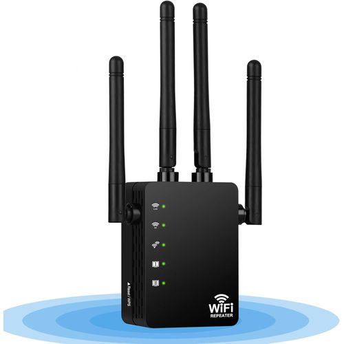 Powerful WiFi Repeater,AC1200Mbps WiFi Dual-Band Amplifier,Wireless Extender,WiFi Relay with Four High Gain Antennas,Ethernet Port,WPS Function,Compatible with All Internet Box