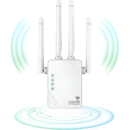 SUBZONAL-Répéteur WiFi, Extender WiFi, 1200MPs Amplificateur de Signal WiFi, 5GHz et 2.4GHz Dual Band WiFi Booster, Mode Repeater/Router/AP, 4 Antennes, 2 LAN ¿Compatible avec MacBook Air 13-inch Lap