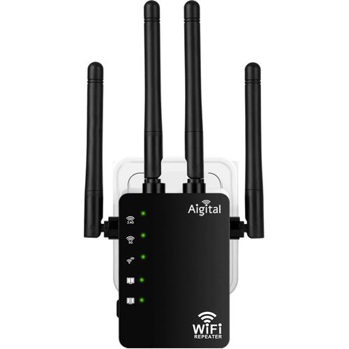 Long Range WiFi Repeater,AC1200 Dual Band 2.4GHz and 5GHz WiFi Amplifier with 4 External Antennas,Powerful Mini Wifi Extender with 2 Ethernet Ports,Up to 120¿ Compatible with All Box