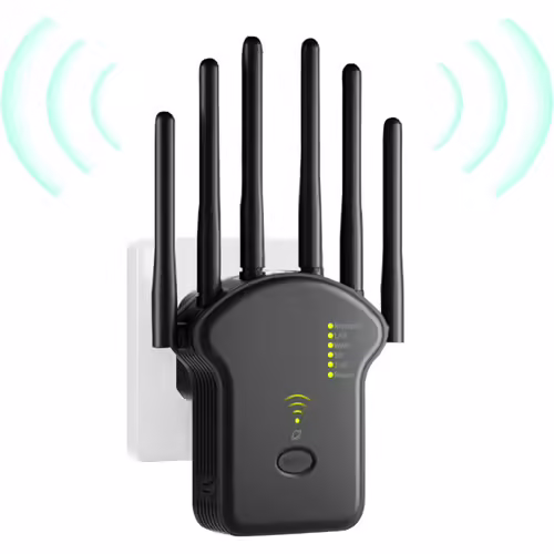 WiFi Repeater, WiFi Amplifier, Powerful WiFi Repeater 1200Mbps Dual Band 5GHz & 2.4GHz, WiFi Booster, WiFi Extender with 6 Antennas, LAN/WAN Ports, Repeater/Router/AP Mode