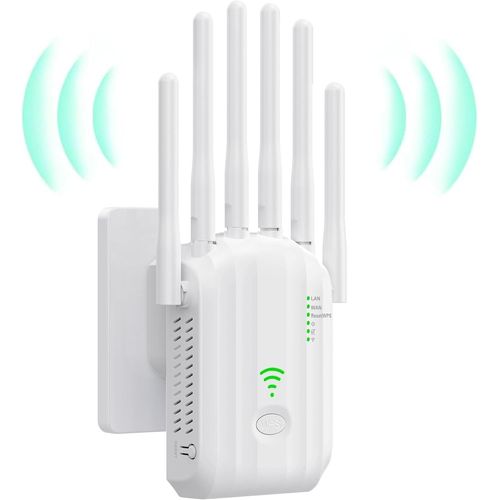 WiFi Repeater, WiFi Amplifier, WiFi Repeater, 6 Antennas, 2 LAN Ports, WiFi Extender, Router/Repeater/AP Mode, 360° Full Coverage, Up to 300m2, Easy to Install (White)