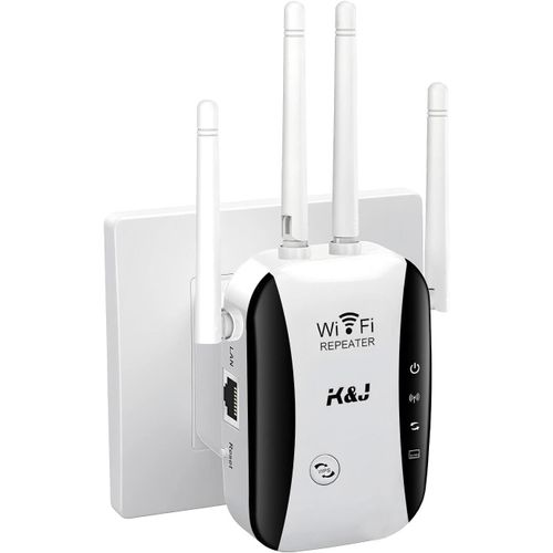 Répéteur Wifi Puissant 300Mbps, 2.4Ghz Amplificateur Wifi Avec Wps,Répéteur Wifi 4 Antennes, 1 Ports Lan, Compatible Avec Toutes Les Box Internet, Jusqu'À 300M²| 20 Appareils[Z10]
