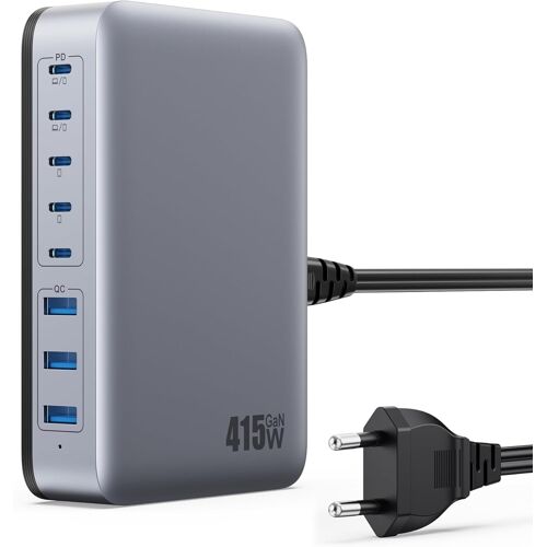 MEVRONISSHOP-415W Chargeur USB C, 8 Ports Chargeur Rapide GaN IV Tech Multiprise USB avec 5 C et 3 A Sorties, Deux PD 100W PPS Multiple Station de Charge Compatible avec MacBook Pro/Air Laptop, iPhon