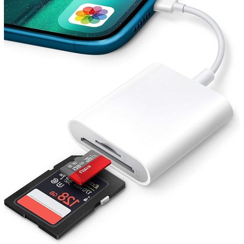 Lecteur de Carte SD pour iPhone 2 en 1 avec Double Emplacement Micro SD/TF, Adaptateur de Carte Mémoire d'Appareil Photo pour iPhone 8/14/13/12, Plug and Play