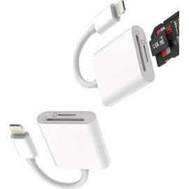 Adaptateur Lightning Jack Card Reader 2 en 1 (2 Pack) Lecteur de Cartes SD Micro SD Clé Télécharger Photos Accessoires pour Apple Iphone 14 13 12 11 Pro Max 7 8 Plus X SE pour iPad Air Tablet