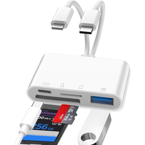Lecteur Carte SD iPhone, 3 en 1 Lightning to SD Card Reader, Adaptateur iPhone Carte SD, Adaptateur C/Arte SD i-Phone, Lecteur de C-Arte S-D pour i-Phone, A-daptateur S-D i-Phone avec Charge