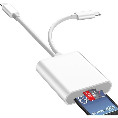 Lecteur Carte SD iPhone, 2 en 1 Lightning to SD Card Reader, Adaptateur iPhone Carte SD, Adaptateur Carte SD iPhone, Lecteur de Carte SD pour iPhone, Adaptateur SD iPhone