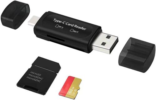 Lecteur de Carte SD, 4 en 1 USB C/USB 2.0 Adaptateur de Carte Mémoire OTG à Double Emplacement pour Cartes Mémoire TF/Micro SD/SD/SDXC/Micro SDXC/Micro SDHC (Noir)