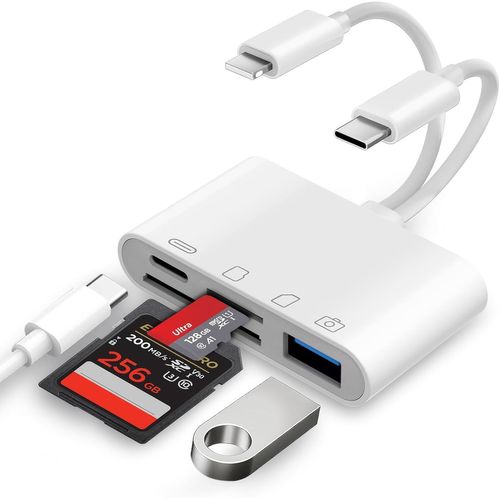 PIAL-[Apple Mfi Certified] Lecteur Cartes Sd Pour Iphone,4En1 Lecteur De Carte Mémoire Usbc Lightning Vers Sd/Micro Sd/Usb/Charging,Adaptateur Cartes Sd Usb C Pour Iphone 16/15/Ipad/Samsung/Caméra